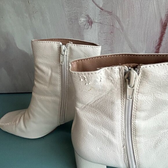 Journee Collection Haylinn Ankle Booties Square Toe Ivory White Vegan Leather - Picture 7 of 13